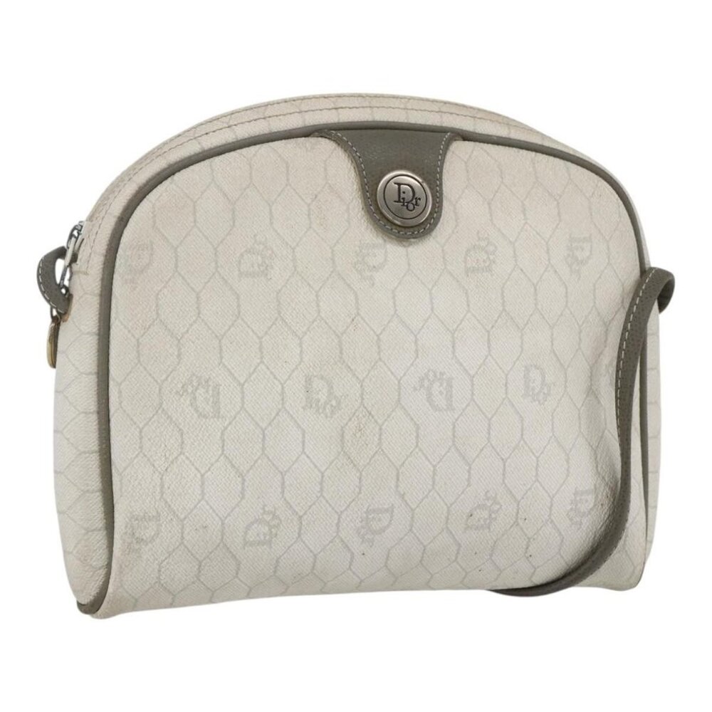 Authentic Christian Dior Honeycomb Canvas Shoulder Bag PVC Gold White